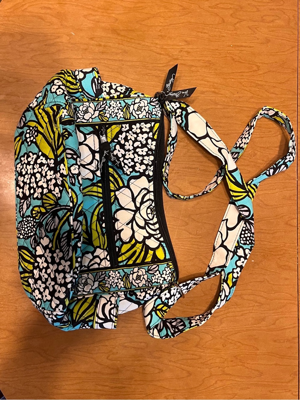 Vera Bradley Aqua Multi Floral Crossbody with Lime Accents